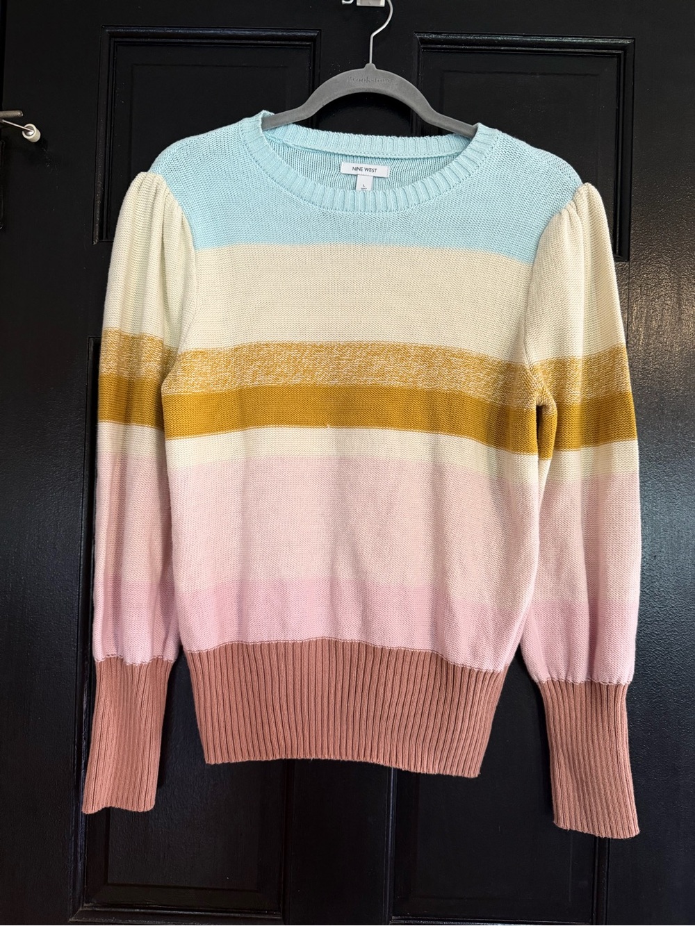 Nine West Pastel Stripe Crewneck Sweater